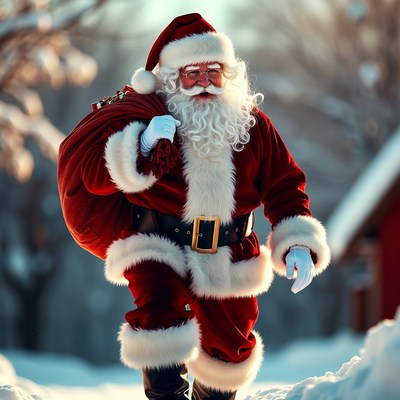 Santa Claus walking in snowy woods