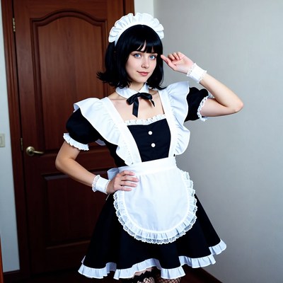 Woman in black and white maid outfit