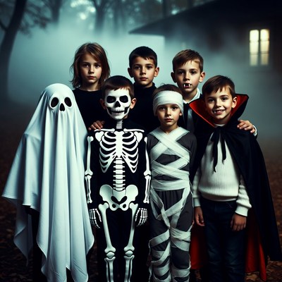 Group of Children in Halloween Costumes