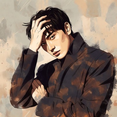 Asian man hand on forehead