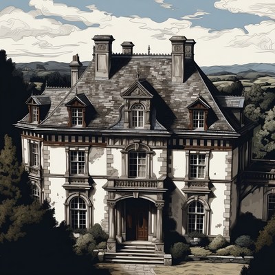 Elegant Mansion in Countryside Landscape