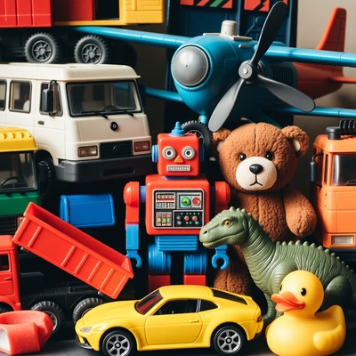 Colorful Assortment of Toy Vehicles and Animals