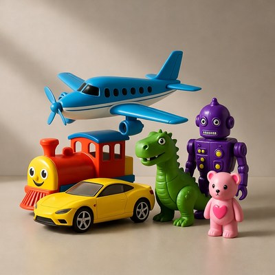 Colorful Toy Train Plane Car Robot Dinosaur Bear
