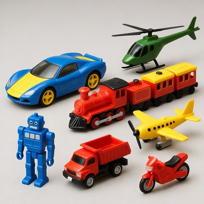 Colorful Toy Vehicles and Robot