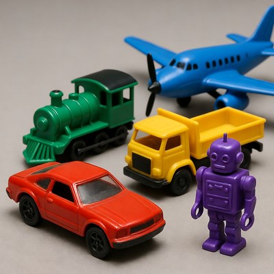 Colorful Toy Vehicles and Robot