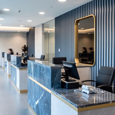 Modern Office Reception with Blurred Staff