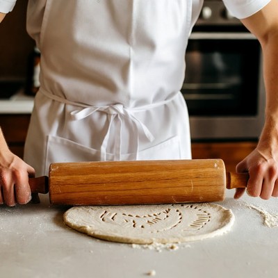 Man rolling dough with rolling pin