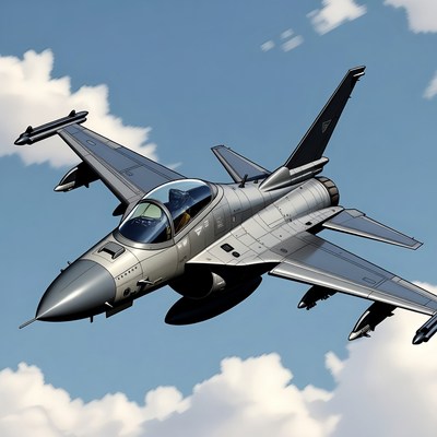 F-16 Fighter Jet Flying in Sky