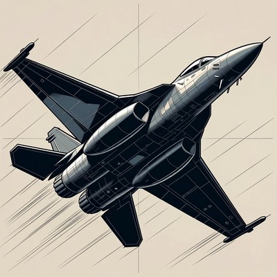 Fighter Jet Flying Top View