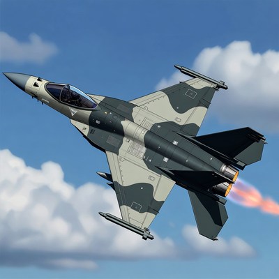 F-16 Fighter Jet Flying with Afterburner