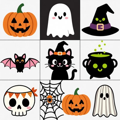 Cute Halloween Icons Grid