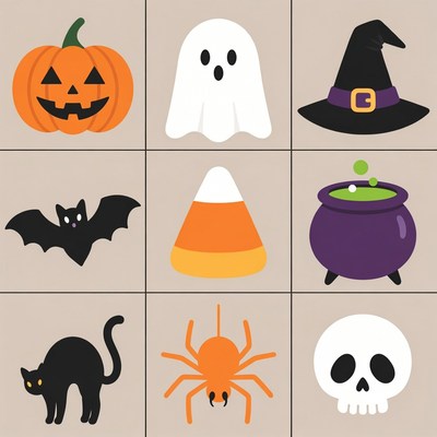 Halloween Icons Grid Clipart