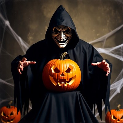 Grim Reaper Holding Jack-o'-lantern