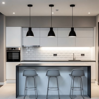 Modern White Kitchen with Black Island