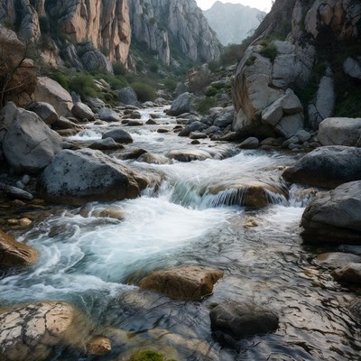 Mountain Stream Flowing Through Rocky Canyon