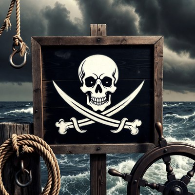 Pirate Skull Flag on Stormy Sea