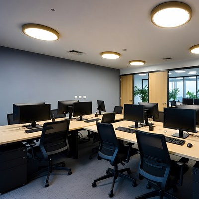 Modern empty office with computer workstations