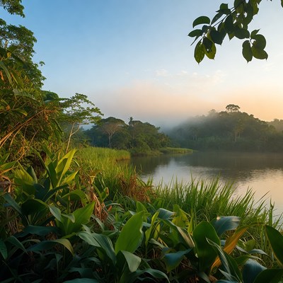 Misty Tropical Lake in Jungle