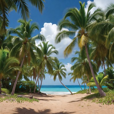 Palm Trees Lining Tropical Beach Path