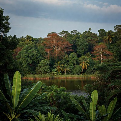 Tropical Lake Surrounded by Jungle
