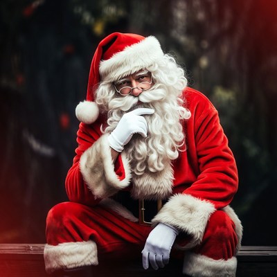 Santa Claus thinking with hand on chin