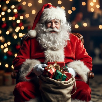 Santa Claus holding Christmas gifts