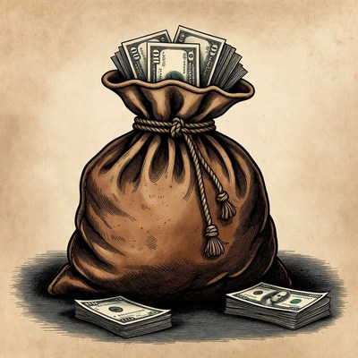 Money Bag Overflowing with Dollars