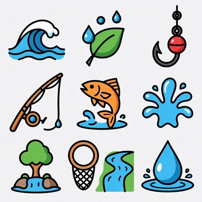 Fishing and Nature Icons Set