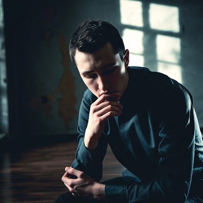 Young man thinking pensively