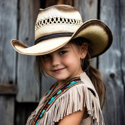 Girl in cowboy hat and fringed vest