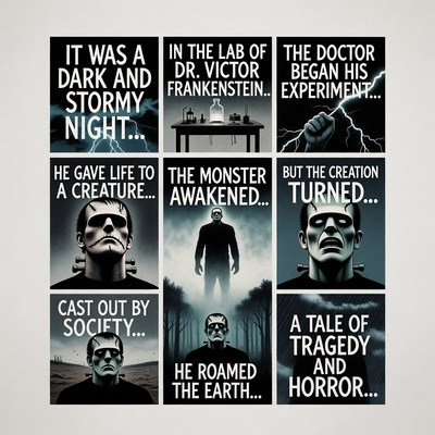 Frankenstein Monster Story Comic Panels