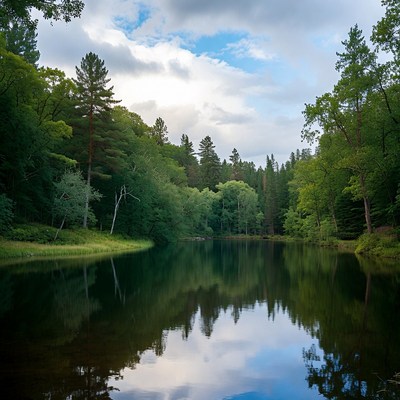 Forest Lake with Tree Reflections
