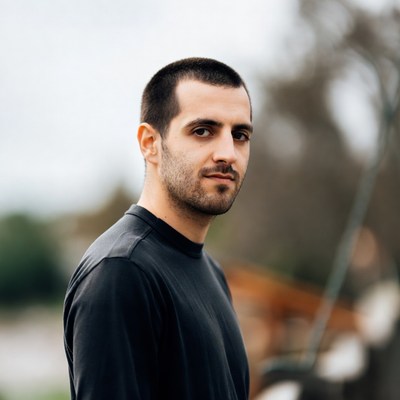 Man in black shirt profile view