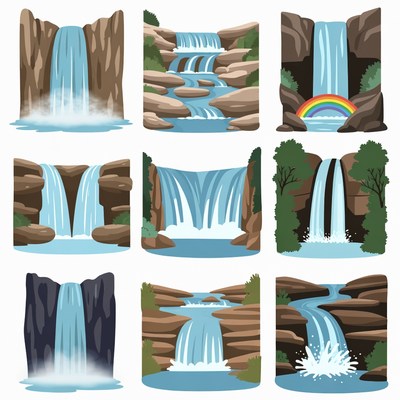 Waterfall Clipart Illustrations Set