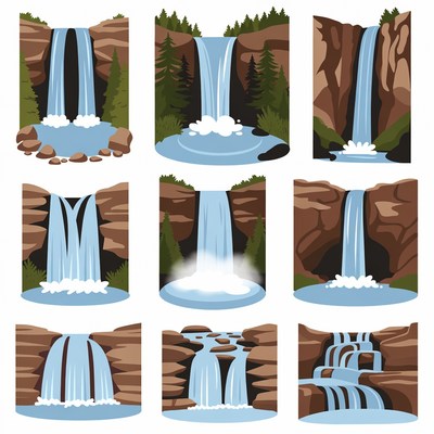 Waterfall Clipart Illustrations Set