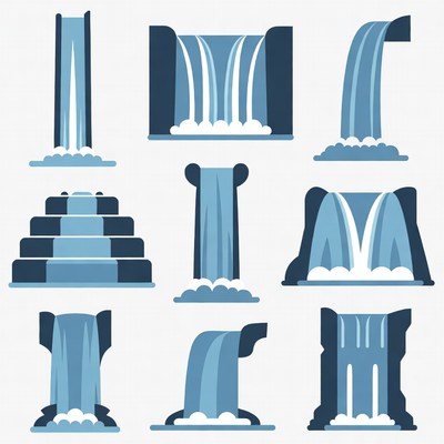 Waterfall Clipart Icons Set