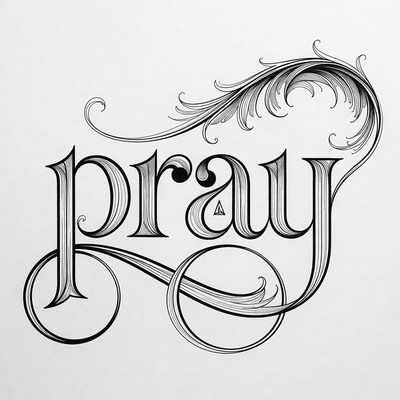 Ornate Pray Word Illustration