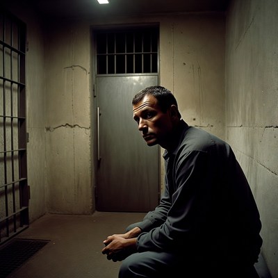 Man sitting in prison cell