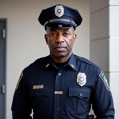 African-American male police officer in uniform