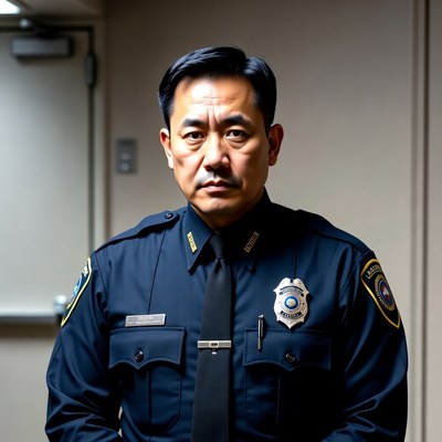 Asian police officer in uniform