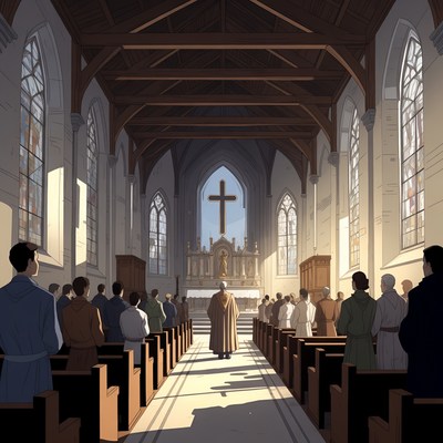 Priest Leading Congregation in Church