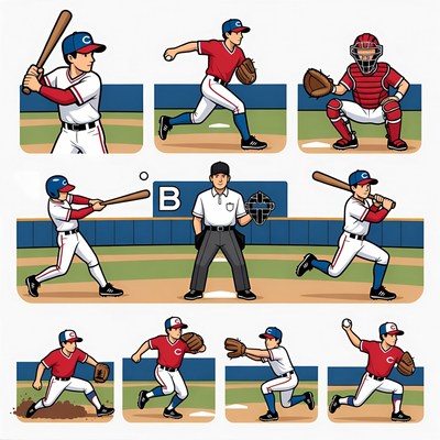 Baseball Players and Umpire Illustration
