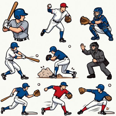 Baseball Players Clipart Set