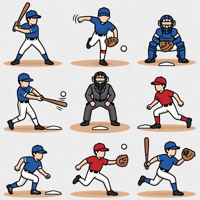 Baseball Players Action Illustrations