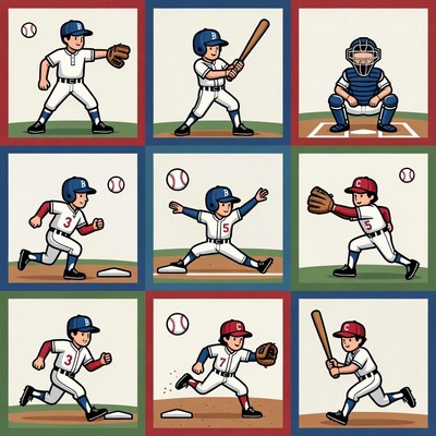 Cartoon Baseball Players Action Sequence