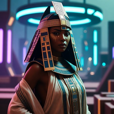 African woman in cyberpunk Egyptian headdress