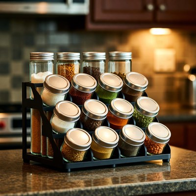 Spice Jars on Black Rack