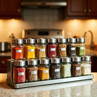 Spice Jars on Tiered Rack