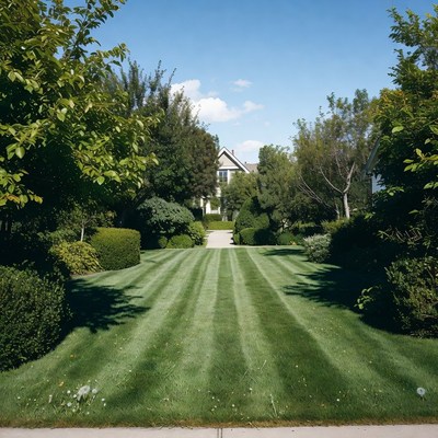 Luxury House with Manicured Lawn Pathway