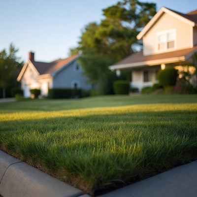Lush Green Lawn with Suburban Houses